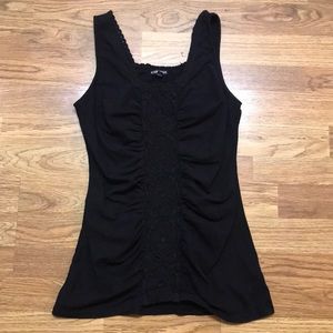 Express Black Lace Trimmed Ruched Stretch Tank S